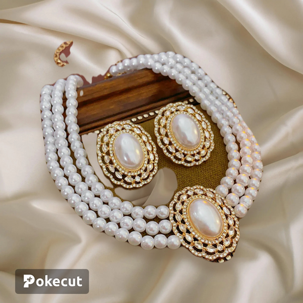 Women luxurious flower plant artificial pearl electroplating jewellery set