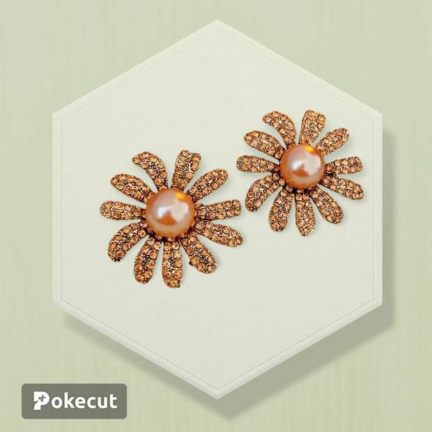 Women luxurious flower plant artificial pearl electroplating jewellery set