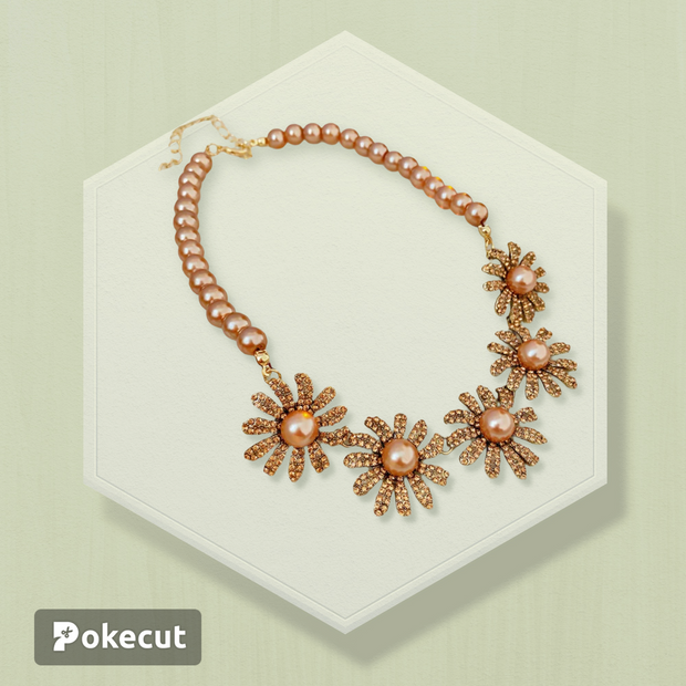 Women luxurious flower plant artificial pearl electroplating jewellery set