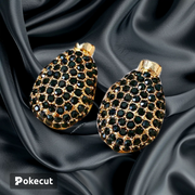Women luxurious droplet bell heart alloy diamond inlay earrings