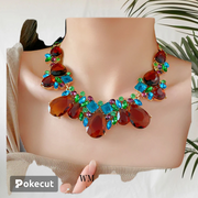 Women luxurious bell ellipse quadrilateral round heart droplet alloy electroplating necklace