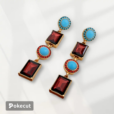Women luxurious quadrilateral round ellipse alloy electroplating earrings